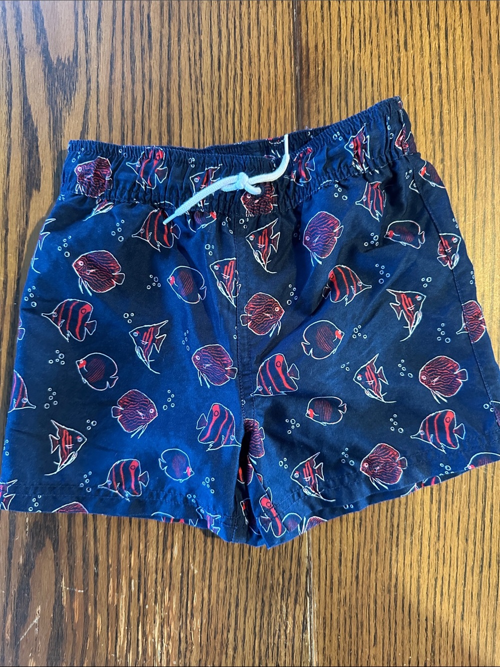 Janie and Jack Navy Swim Trunks with Red Fish Print
